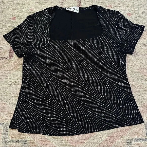 Vintage 90’s black and sliver glitter swirl blouse size large - Picture 3 of 6